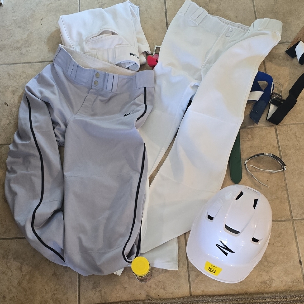 Game Time Men's White and Light Gray Baseball Pants and Helmet Set